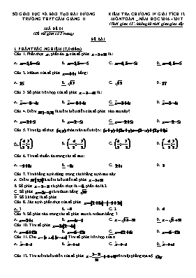 Kiểm tra chương 4 Giải tích 12 - Năm học 2016-2017 - Trường THPT Cẩm Giàng II